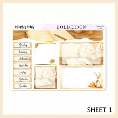MORNING PAGES Erin Condren Dashboard Sticker kit || Cozy Writing Theme, Fall Floral Planner Stickers, Autumn Aesthetic Vibe