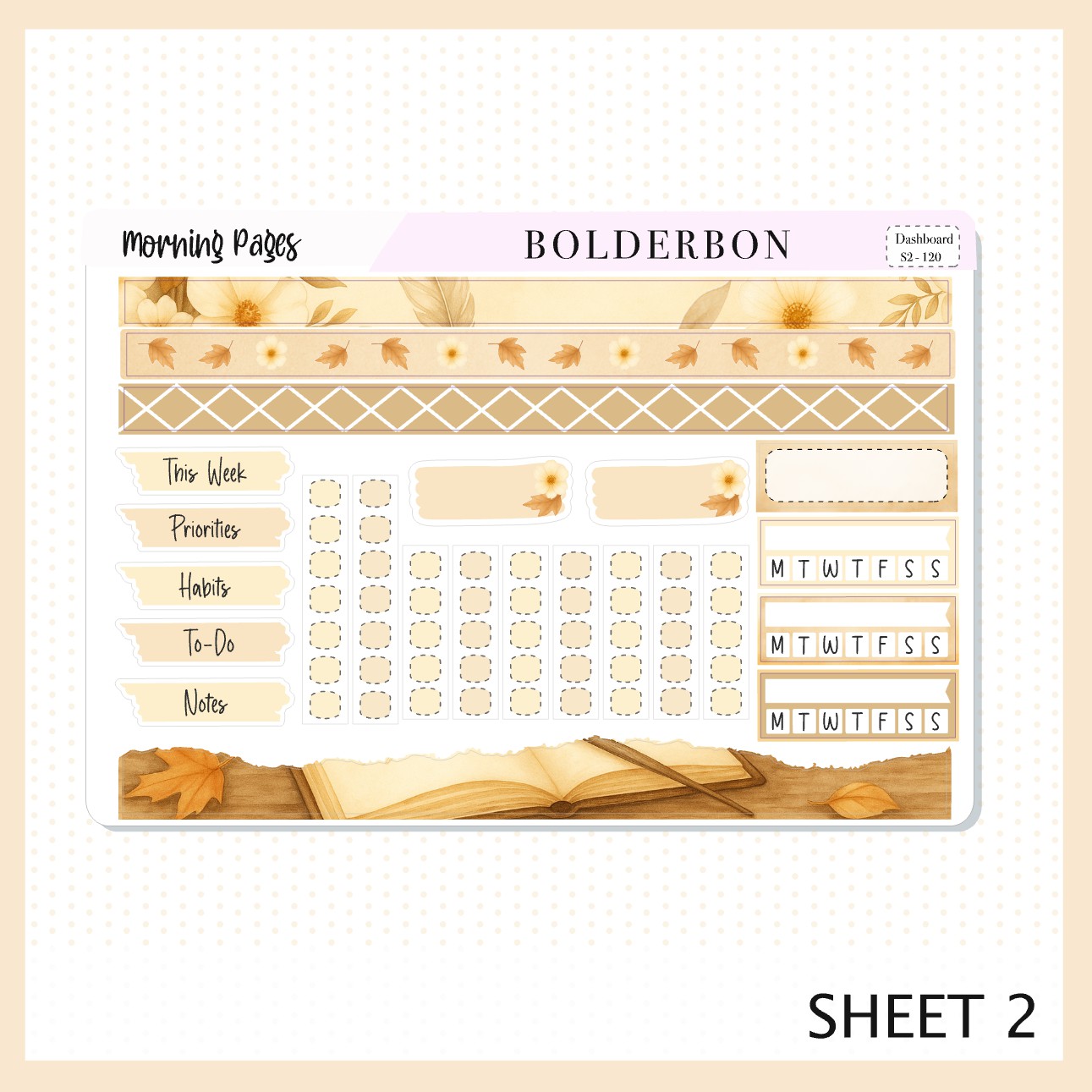 MORNING PAGES Erin Condren Dashboard Sticker kit || Cozy Writing Theme, Fall Floral Planner Stickers, Autumn Aesthetic Vibe
