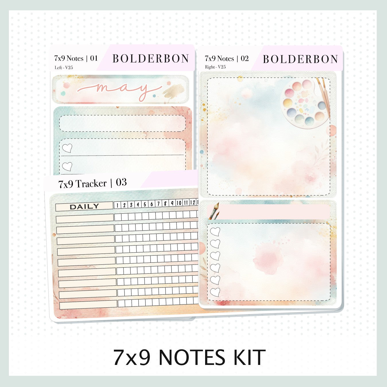 May 7x9 Notes Kit || Painter's Palette Theme, Planner Sticker Kit for Erin Condren Dashboard
