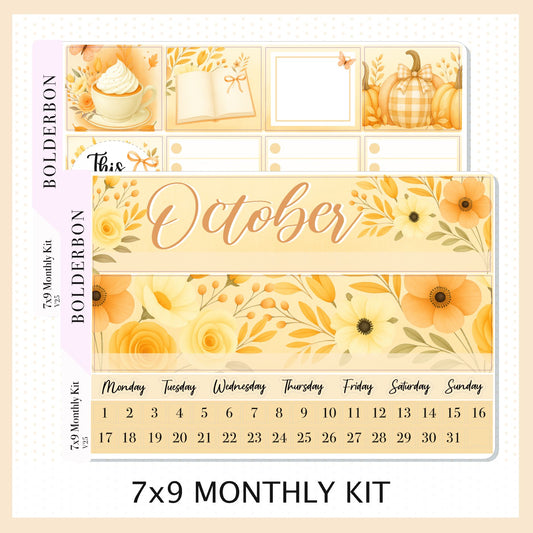 OCTOBER 7x9 Monthly Sticker Kit || Cozy Fall Floral Planner Stickers, Autumn Aesthetic Vibe