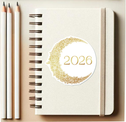 2026 FLORAL MOON || 2026 Crescent Moon Vinyl Sticker || Floral Lunar Year Decal for Planners, Journals, or Gifts