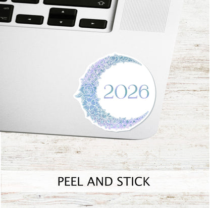 2026 FLORAL MOON || 2026 Crescent Moon Vinyl Sticker || Floral Lunar Year Decal for Planners, Journals, or Gifts