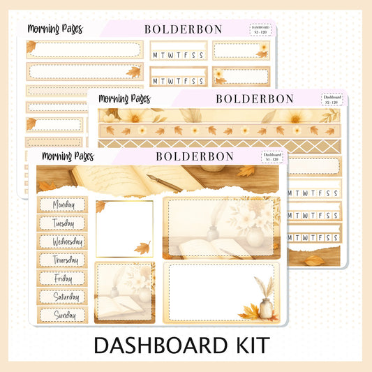 MORNING PAGES Erin Condren Dashboard Sticker kit || Cozy Writing Theme, Fall Floral Planner Stickers, Autumn Aesthetic Vibe