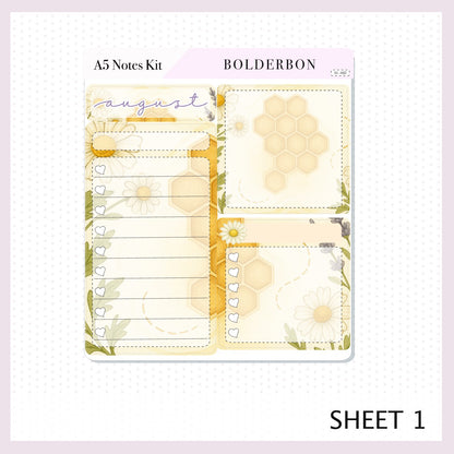 AUGUST A5 NOTES KIT Original Layout || Planner Sticker Kit for A5 Planners and Notebooks, Sweet Honey