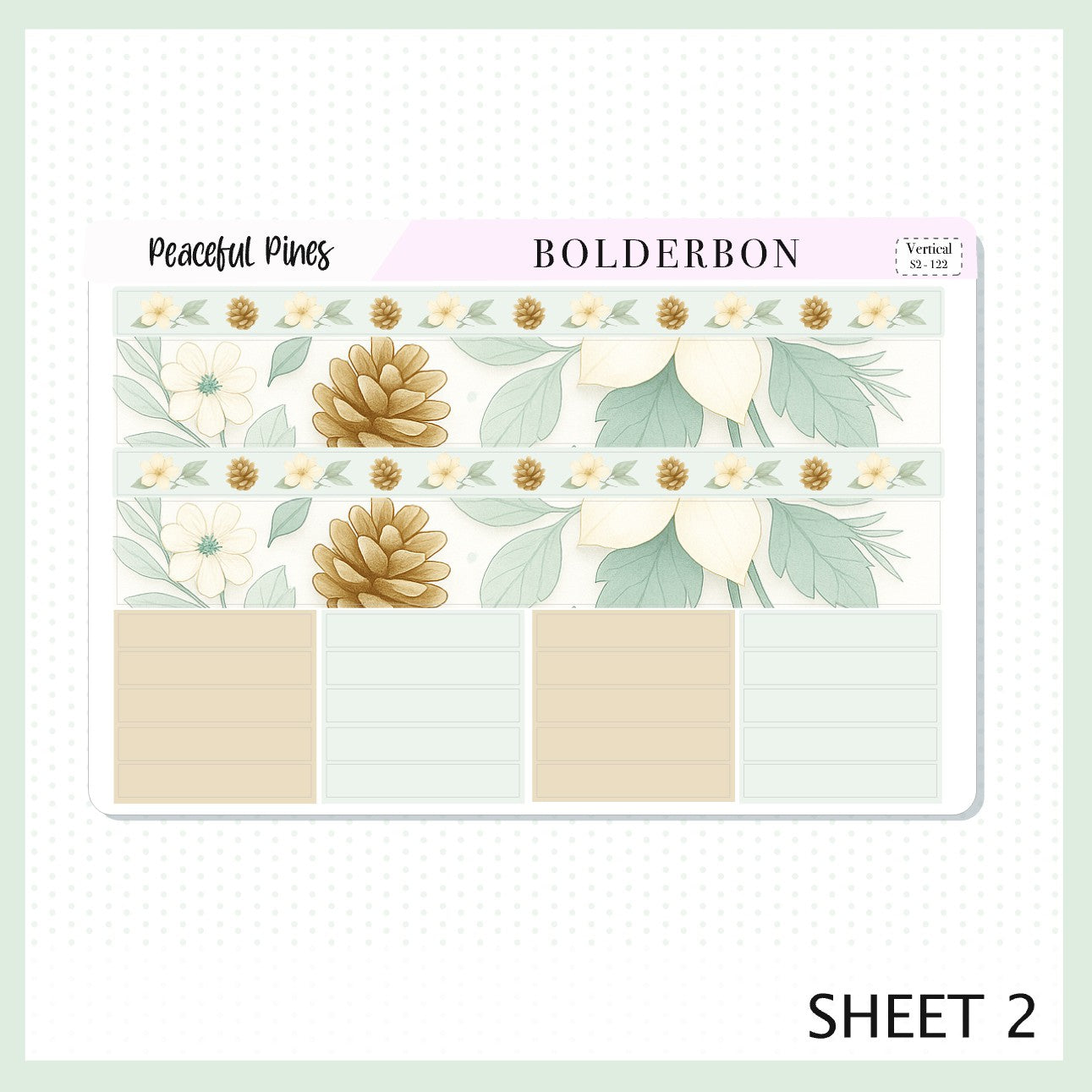 PEACEFUL PINES 7x9 Vertical Sticker Kit || Winter Floral Planner Stickers, Cozy Sage & Gold Vibe