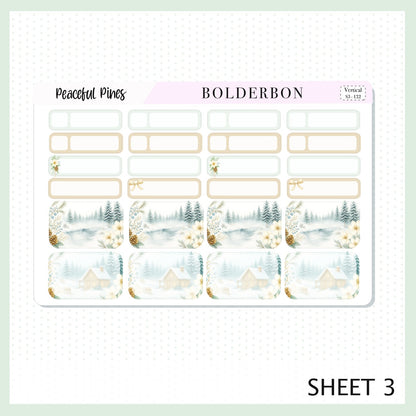 PEACEFUL PINES 7x9 Vertical Sticker Kit || Winter Floral Planner Stickers, Cozy Sage & Gold Vibe