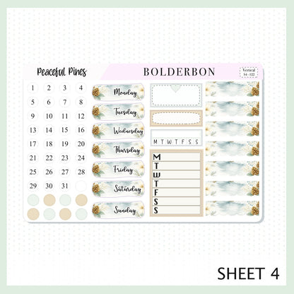 PEACEFUL PINES 7x9 Vertical Sticker Kit || Winter Floral Planner Stickers, Cozy Sage & Gold Vibe