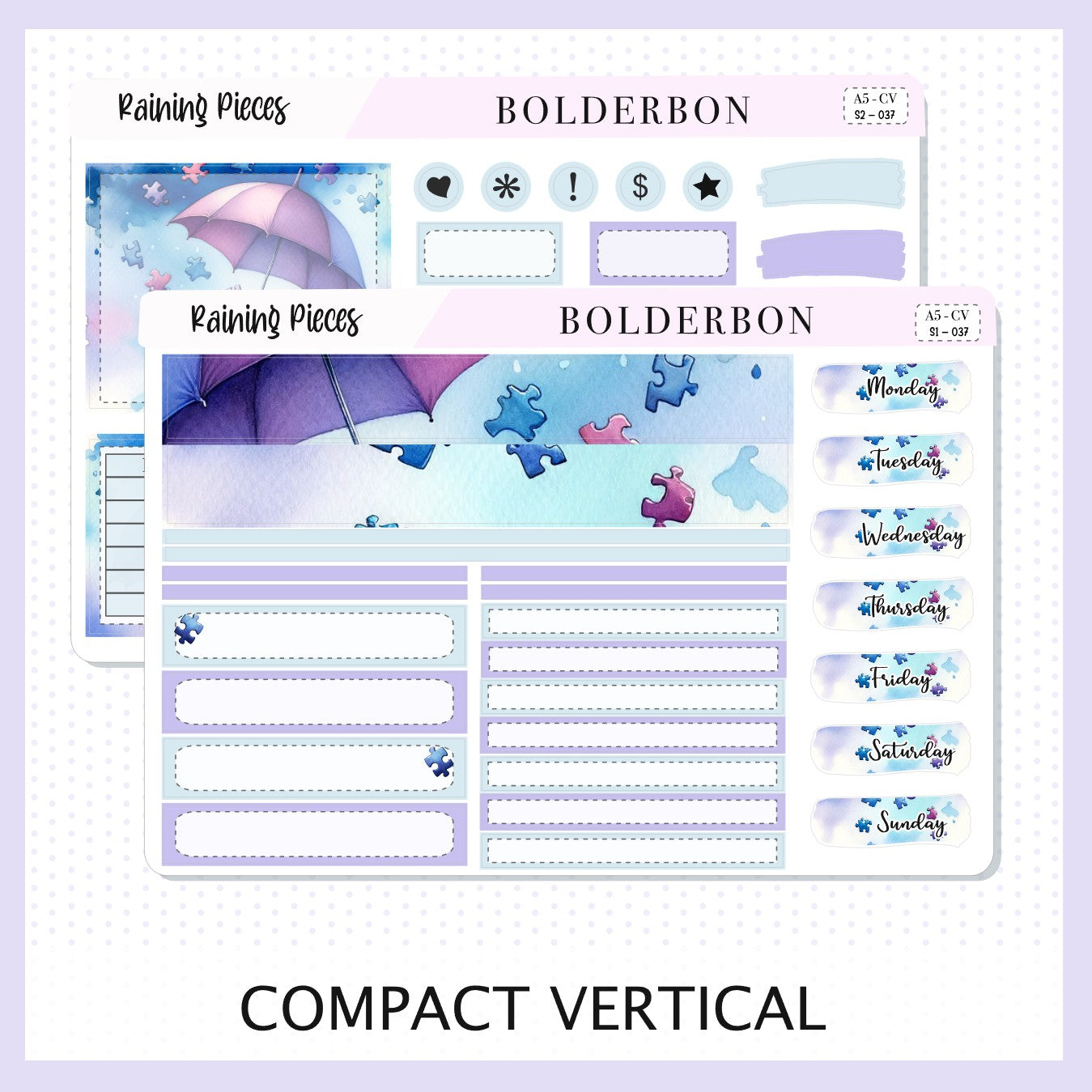 RAINING PIECES "Compact Vertical" || A5 Planner Sticker Kit