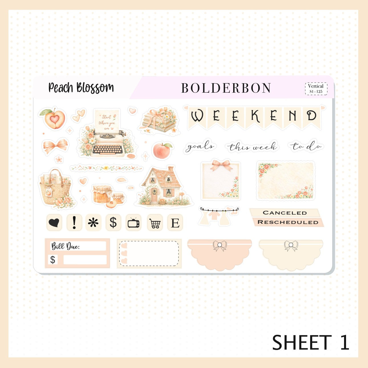 Peach Blossom 7x9 Vertical Sticker Kit || Spring Floral Planner Stickers, Pastel Aesthetic Weekly Kit