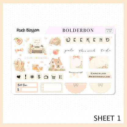Peach Blossom 7x9 Vertical Sticker Kit || Spring Floral Planner Stickers, Pastel Aesthetic Weekly Kit