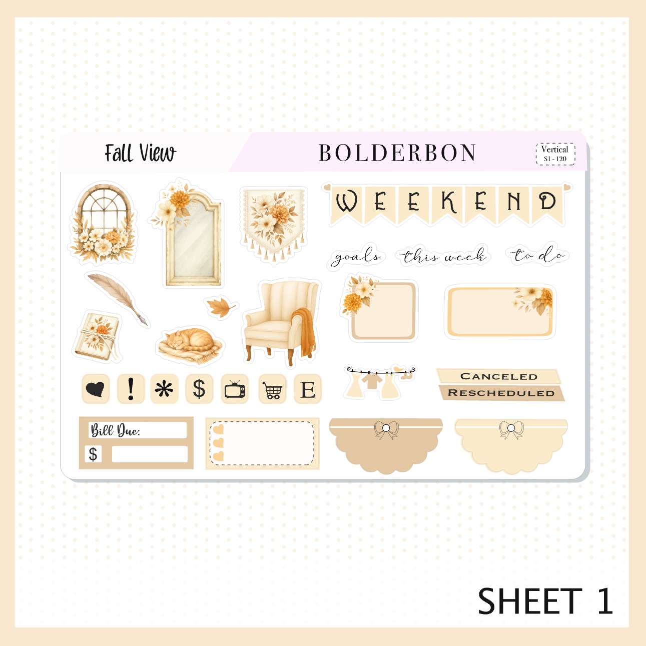 FALL VIEW 7x9 Vertical Sticker Kit || Cozy Autumn Floral Planner Stickers, Fall Elegant Aesthetic Vibe