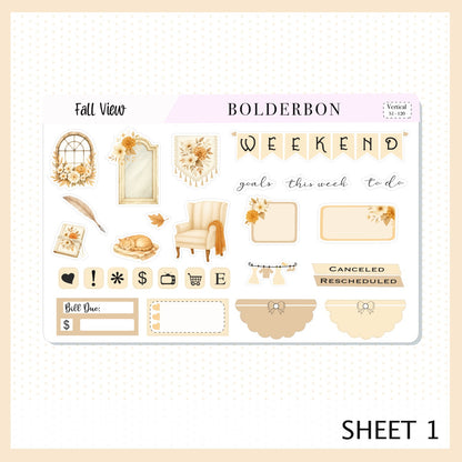 FALL VIEW 7x9 Vertical Sticker Kit || Cozy Autumn Floral Planner Stickers, Fall Elegant Aesthetic Vibe