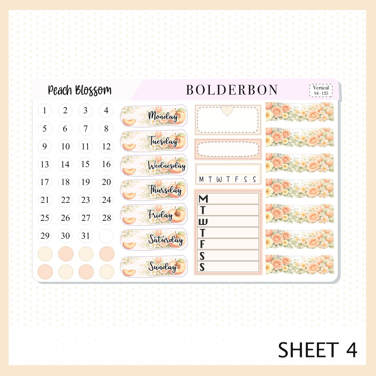 Peach Blossom 7x9 Vertical Sticker Kit || Spring Floral Planner Stickers, Pastel Aesthetic Weekly Kit