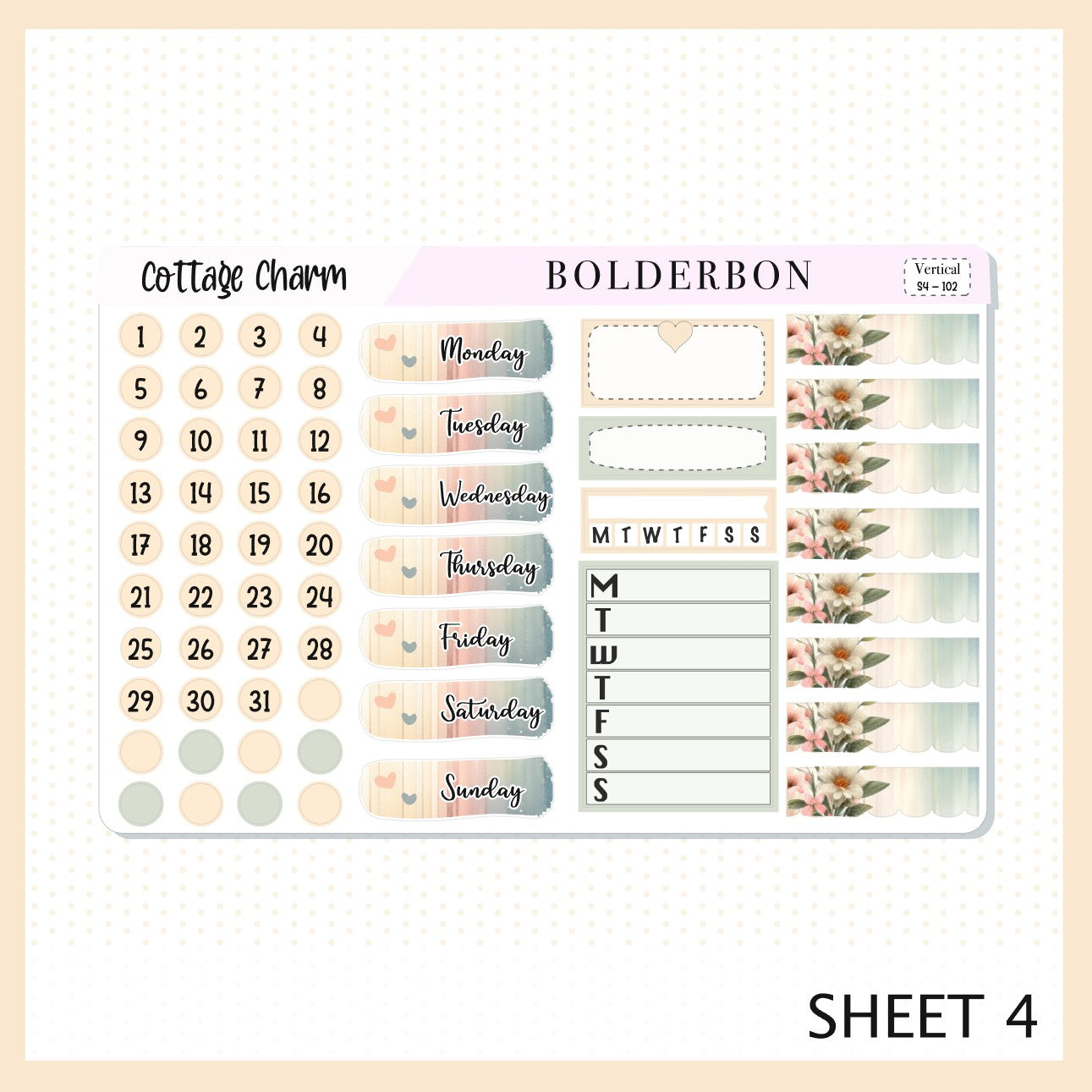 COTTAGE CHARM || 7x9 Vertical Planner Sticker Kit