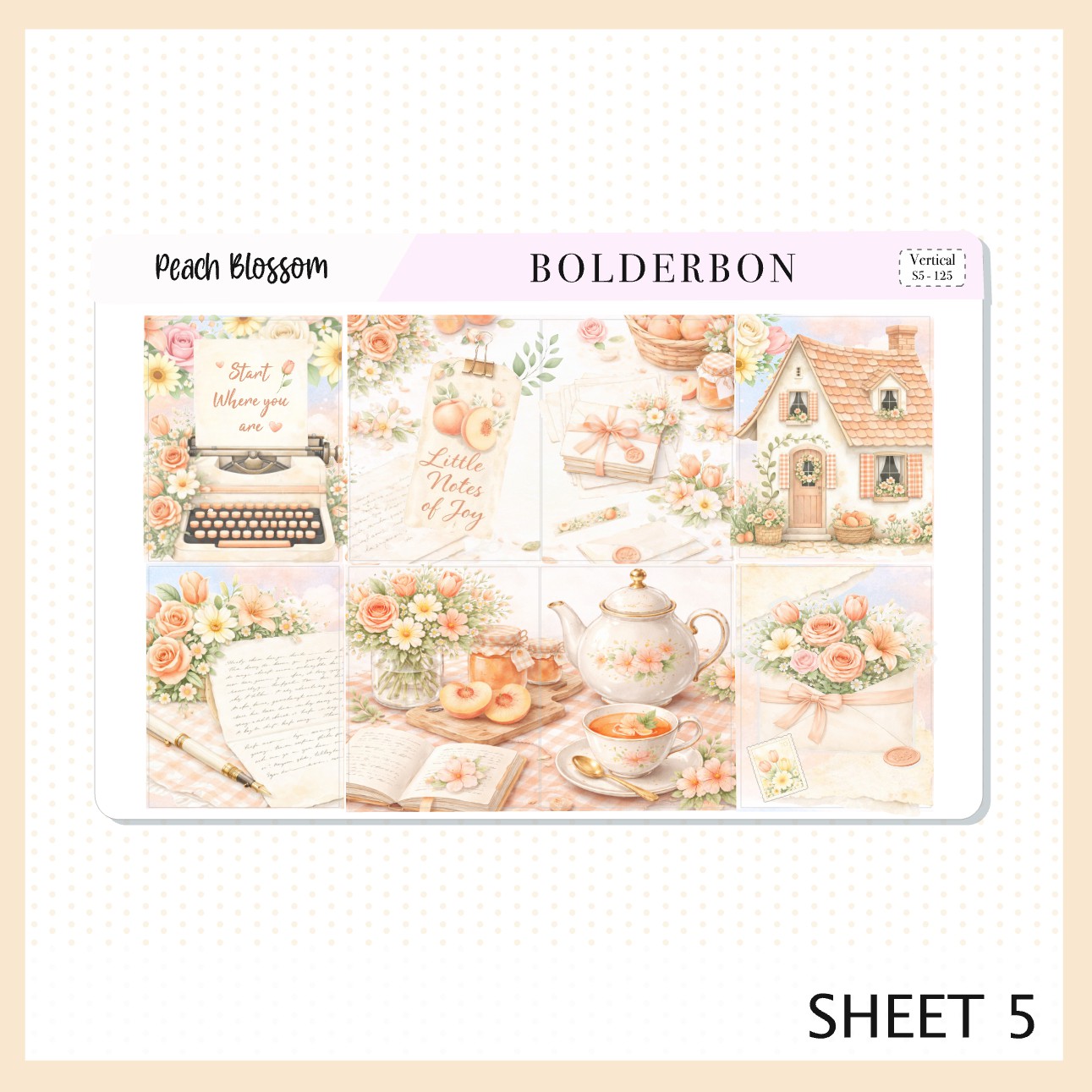 Peach Blossom 7x9 Vertical Sticker Kit || Spring Floral Planner Stickers, Pastel Aesthetic Weekly Kit