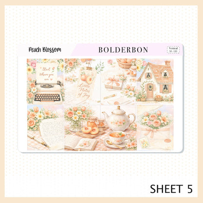 Peach Blossom 7x9 Vertical Sticker Kit || Spring Floral Planner Stickers, Pastel Aesthetic Weekly Kit
