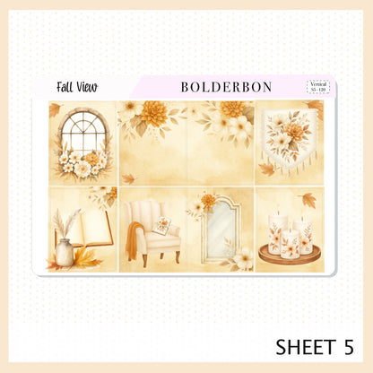 FALL VIEW 7x9 Vertical Sticker Kit || Cozy Autumn Floral Planner Stickers, Fall Elegant Aesthetic Vibe