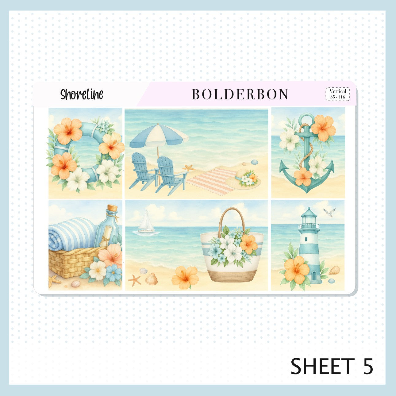 SHORELINE 7x9 Vertical Sticker Kit || Coastal Beach and Nautical Vibe Planner Stickers