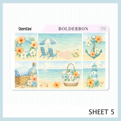 SHORELINE 7x9 Vertical Sticker Kit || Coastal Beach and Nautical Vibe Planner Stickers