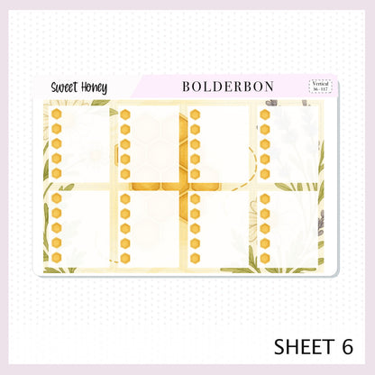 SWEET HONEY 7x9 Vertical Sticker Kit || Bees, Florals & Cozy Farmhouse Vibe Planner Stickers