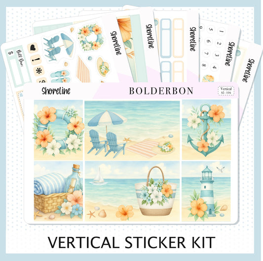 SHORELINE 7x9 Vertical Sticker Kit || Coastal Beach and Nautical Vibe Planner Stickers