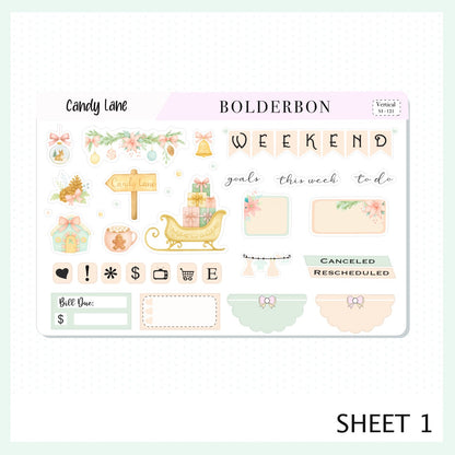 CANDY LANE 7x9 Vertical Sticker Kit || Festive Christmas Planner Stickers, Holiday Pastel Vibe