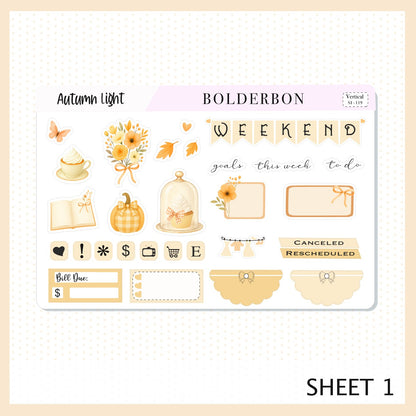 AUTUMN LIGHT 7x9 Vertical Sticker Kit || Cozy Fall Floral Planner Stickers, Autumn Aesthetic Vibe