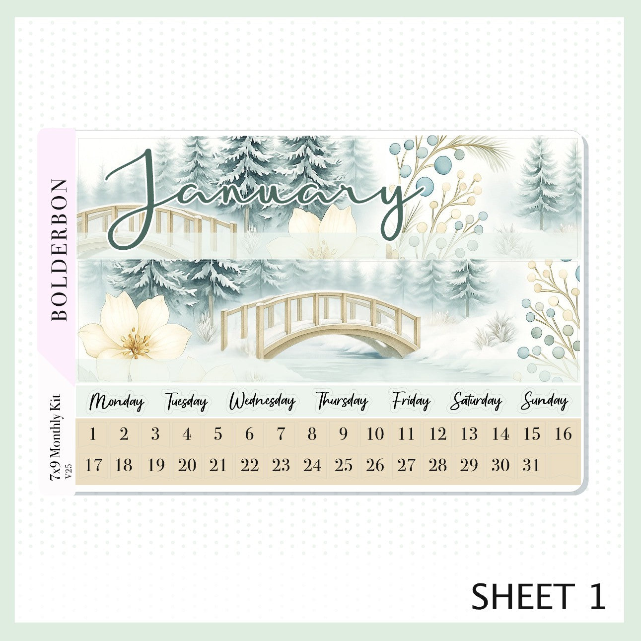 JANUARY 7x9 Monthly Sticker Kit || Peaceful Pines Winter Planner Stickers for Erin Condren