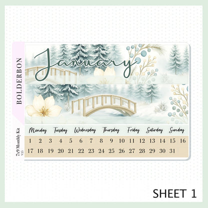 JANUARY 7x9 Monthly Sticker Kit || Peaceful Pines Winter Planner Stickers for Erin Condren