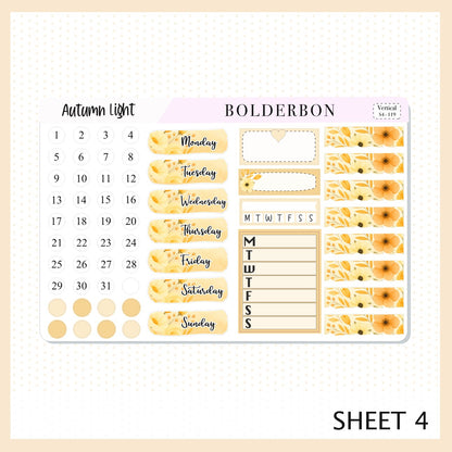 AUTUMN LIGHT 7x9 Vertical Sticker Kit || Cozy Fall Floral Planner Stickers, Autumn Aesthetic Vibe