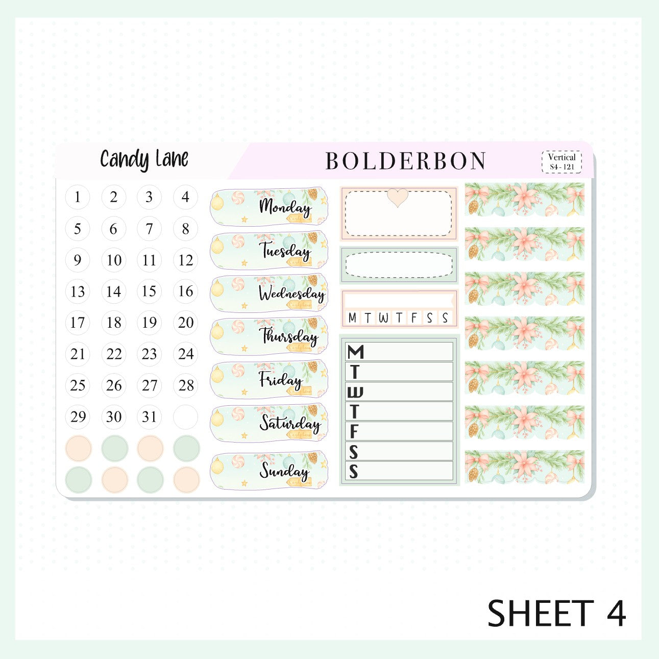 CANDY LANE 7x9 Vertical Sticker Kit || Festive Christmas Planner Stickers, Holiday Pastel Vibe