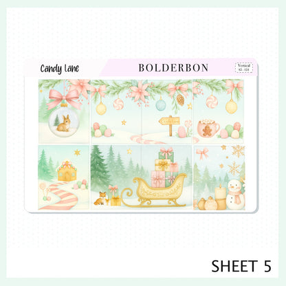 CANDY LANE 7x9 Vertical Sticker Kit || Festive Christmas Planner Stickers, Holiday Pastel Vibe
