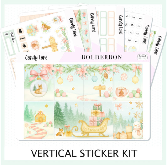CANDY LANE 7x9 Vertical Sticker Kit || Festive Christmas Planner Stickers, Holiday Pastel Vibe
