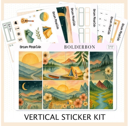 DREAM MOUNTAIN 7x9 Vertical Sticker Kit || Outdoor Aesthetic, Camping, Nature, Scenic Planner Stickers