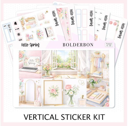 HELLO SPRING 7x9 Vertical Sticker Kit || Elegant Planner Stickers, Pastel Spring Edit Weekly Kit
