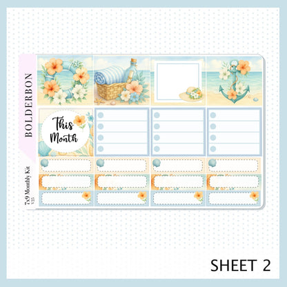 JULY 7x9 Monthly Sticker Kit || Shoreline, Coastal Beach and Nautical Vibe Planner Stickers