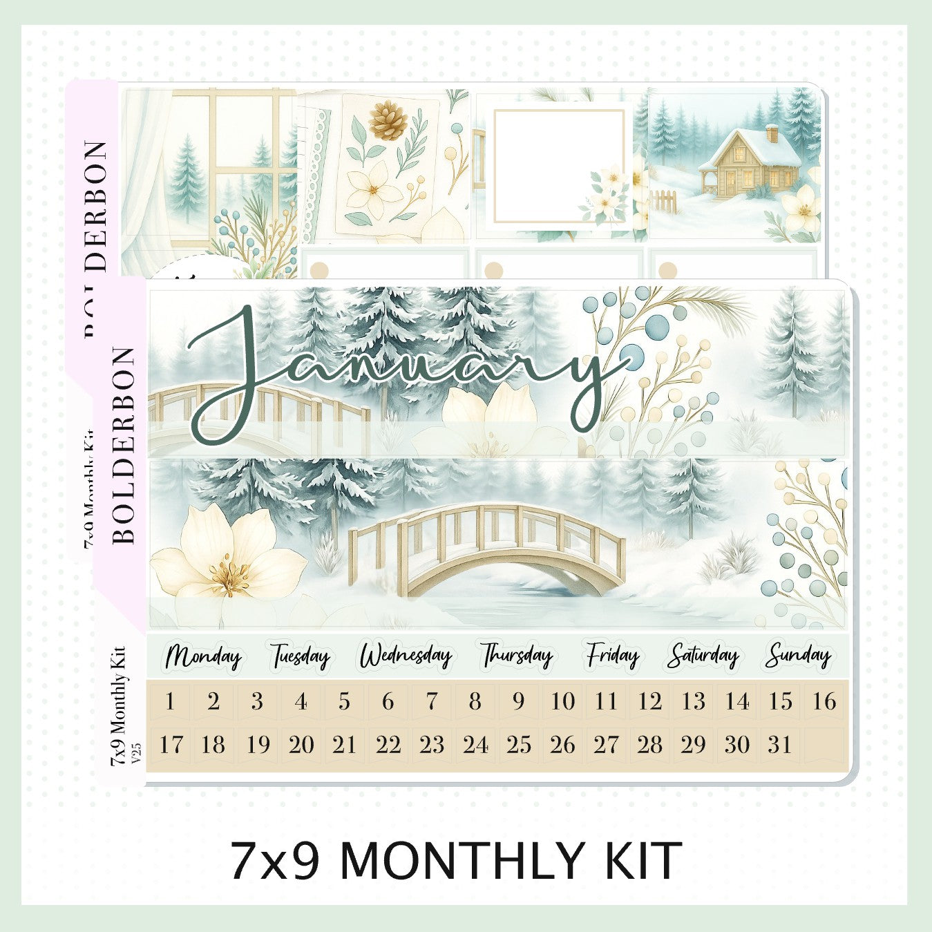 JANUARY 7x9 Monthly Sticker Kit || Peaceful Pines Winter Planner Stickers for Erin Condren