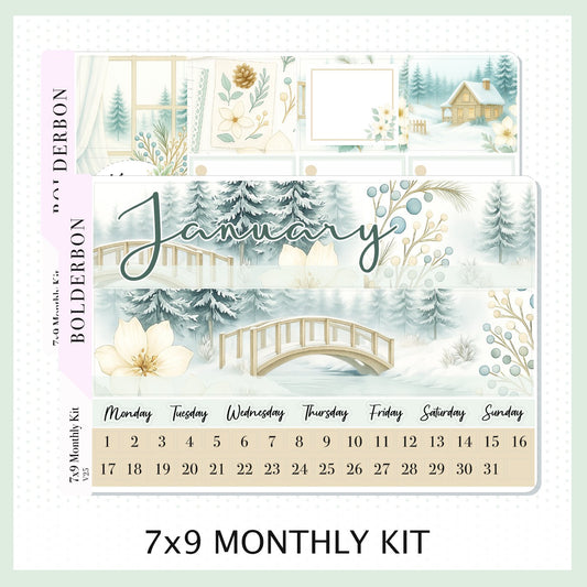 JANUARY 7x9 Monthly Sticker Kit || Peaceful Pines Winter Planner Stickers for Erin Condren