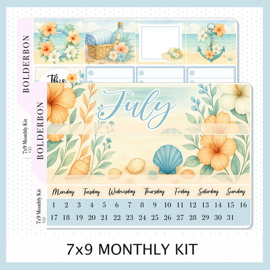 JULY 7x9 Monthly Sticker Kit || Shoreline, Coastal Beach and Nautical Vibe Planner Stickers