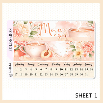 MAY 7x9 Monthly Sticker Kit || Peach Blossom Planner Stickers for Erin Condren