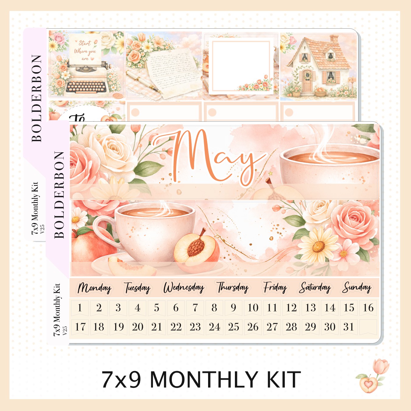 MAY 7x9 Monthly Sticker Kit || Peach Blossom Planner Stickers for Erin Condren