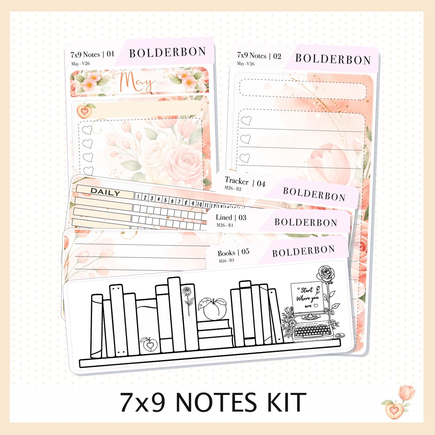 MAY 7x9 Notes Kit || Peach Blossom Planner Sticker Kit for Erin Condren Planners