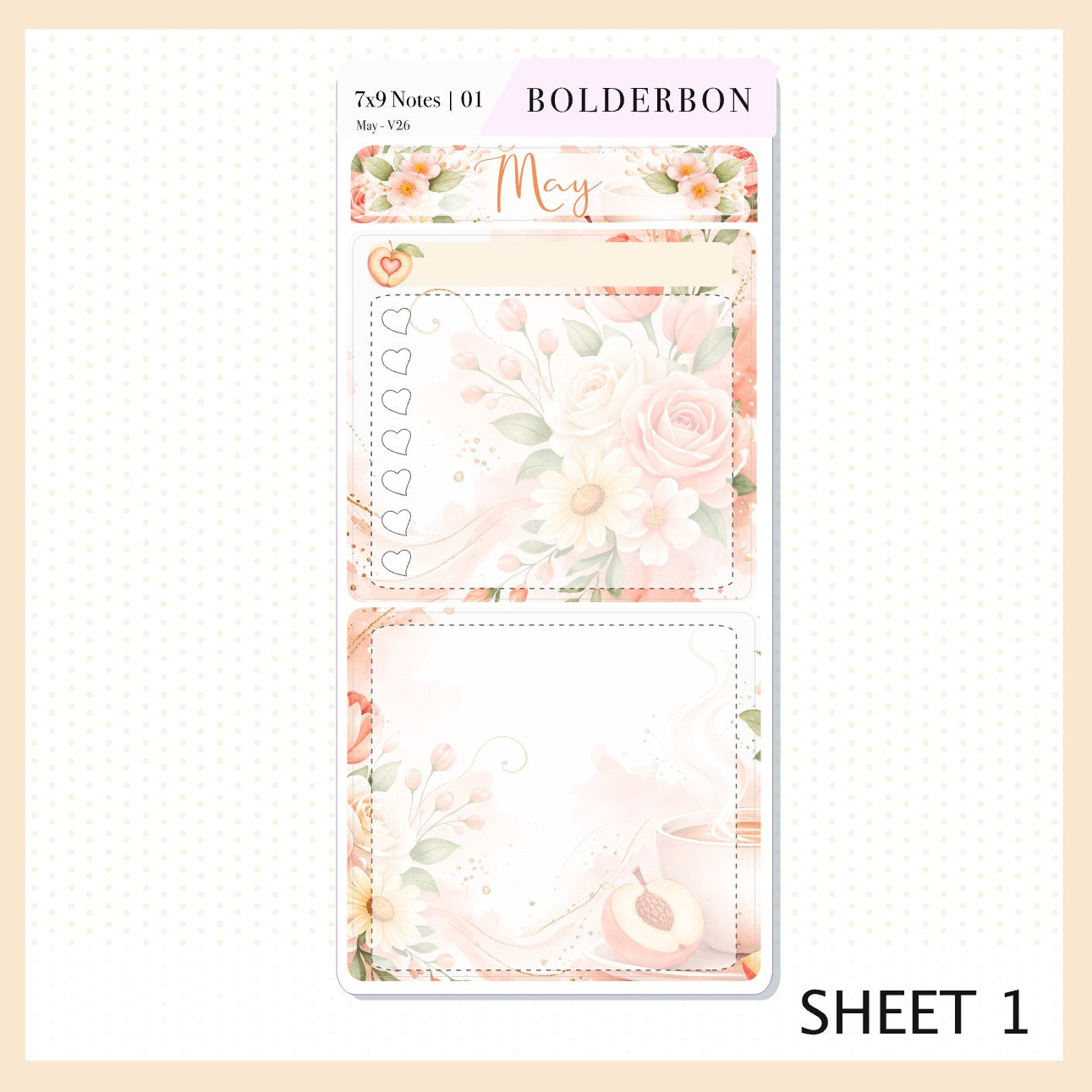 MAY 7x9 Notes Kit || Peach Blossom Planner Sticker Kit for Erin Condren Planners