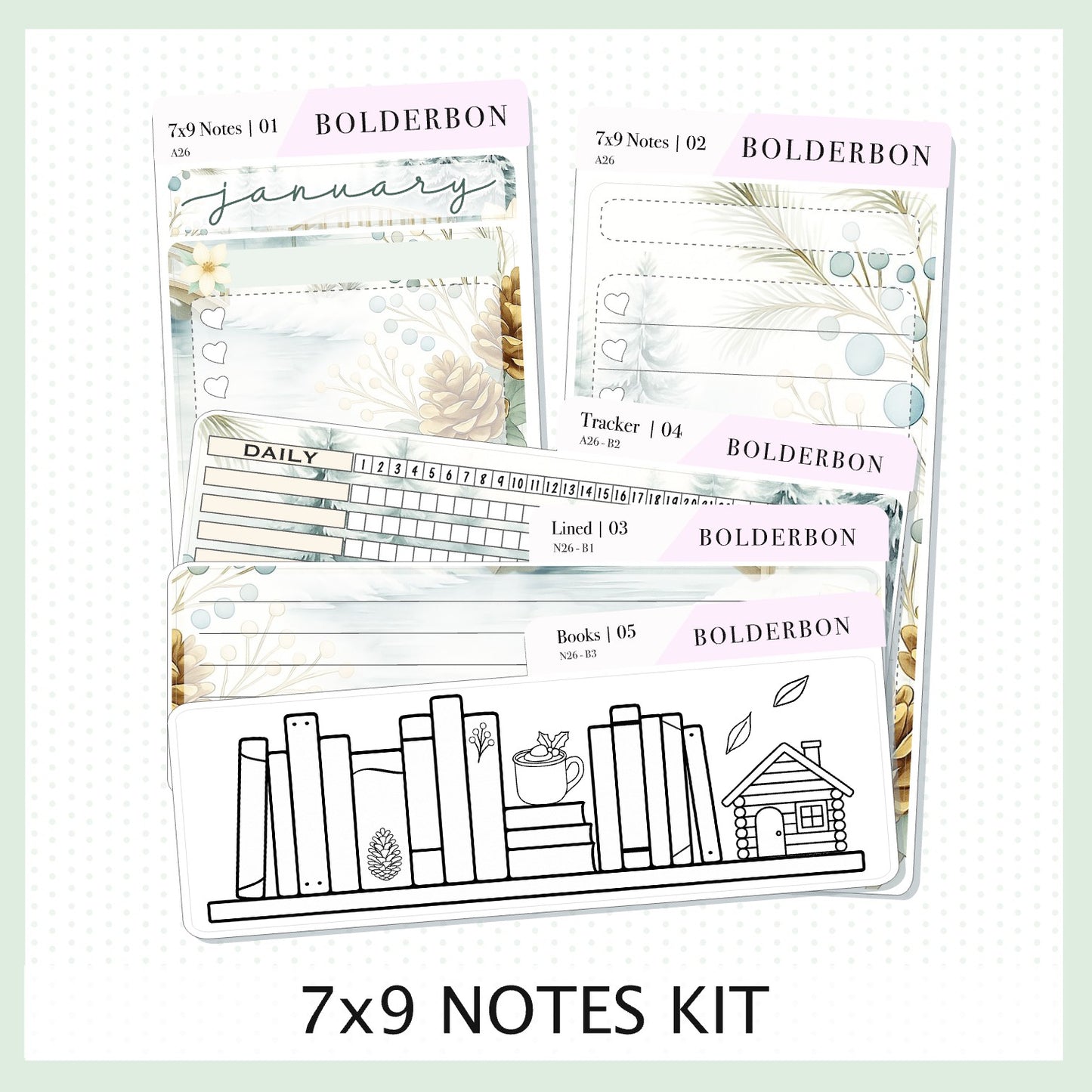 JANUARY 7x9 Notes Kit || Planner Sticker Kit for Erin Condren Planners, Peaceful Pines