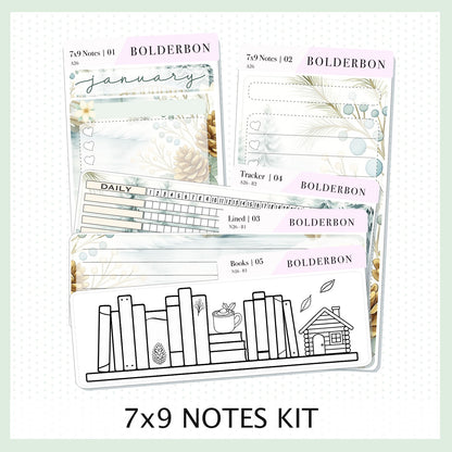 JANUARY 7x9 Notes Kit || Planner Sticker Kit for Erin Condren Planners, Peaceful Pines
