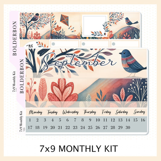SEPTEMBER 7x9 Monthly Sticker Kit || Windsong, Whimsical Woodland Fall Vibe Planner Stickers