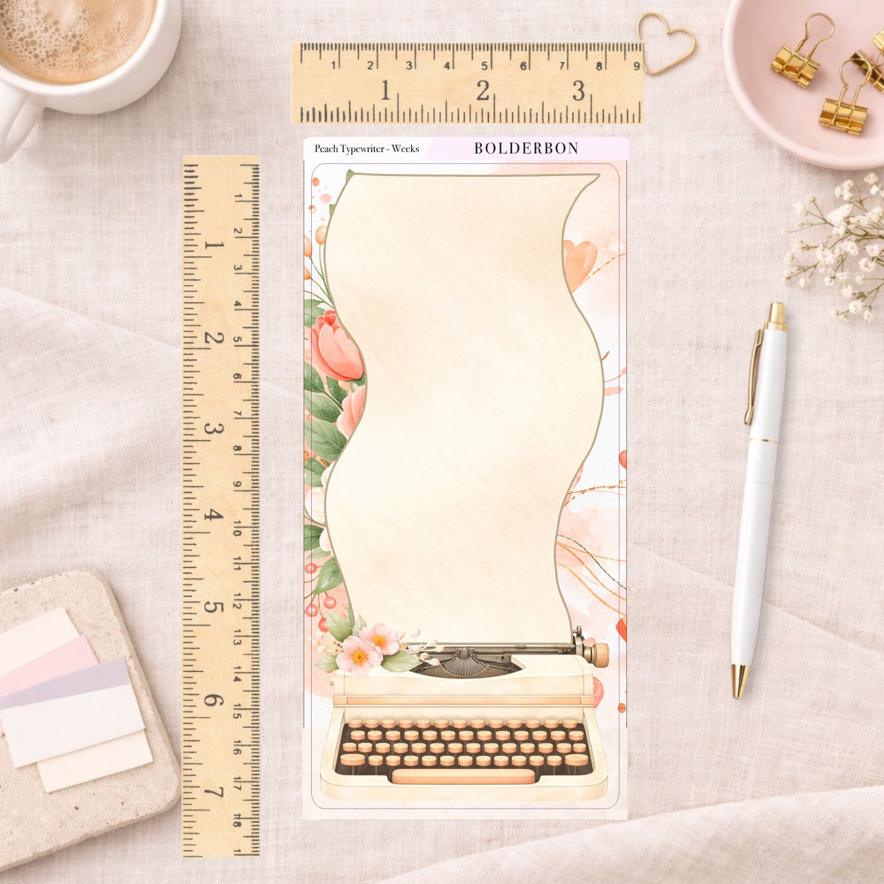 Peach Typewriter Hobonichi Weeks || Full Page Planner Sticker, Floral Aesthetic Journal Sticker