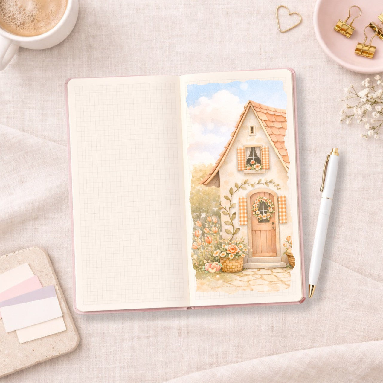 Peach Cottage Hobonichi Weeks || Full Page Planner Sticker, Floral Aesthetic Journal Sticker