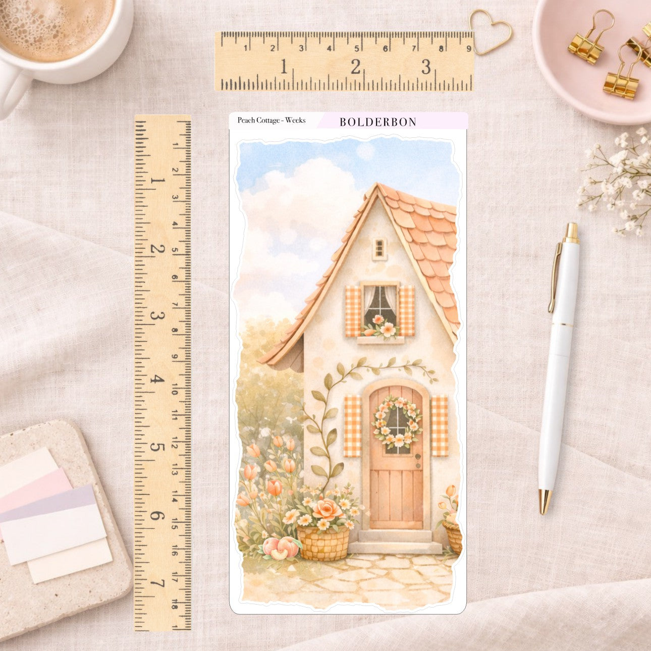 Peach Cottage Hobonichi Weeks || Full Page Planner Sticker, Floral Aesthetic Journal Sticker