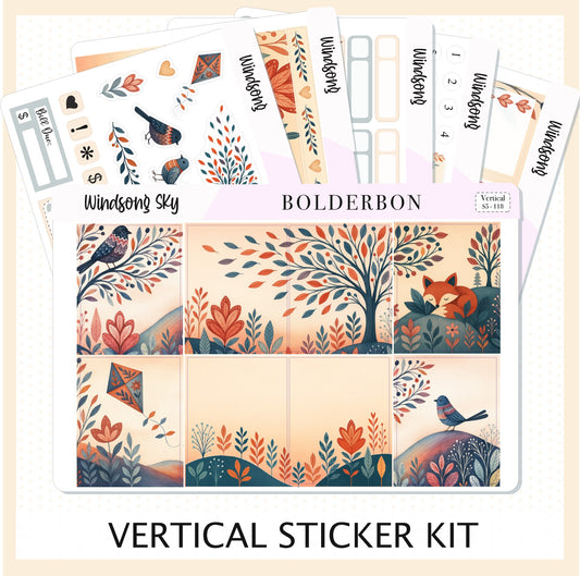 WINDSONG 7x9 Vertical Sticker Kit || Whimsical Woodland Forest Theme, Fall Leaves Vibe Planner Stickers